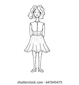 line pretty woman with hairstyle and elegant wear