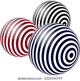 Line print 3d spheres - vector isolated. 3d black, red and blue balls.
