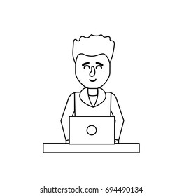 line profesional businessman with laptop and corporate job