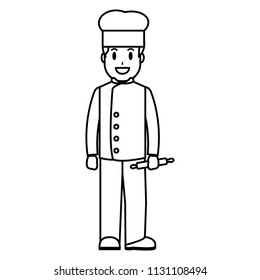 line professional chef with rolling pin and uniform