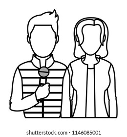 line professional man and woman partner reporters