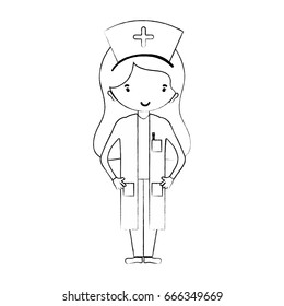line professional nurse with hat in the head