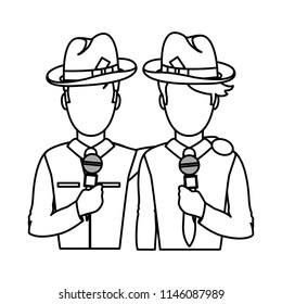 line professional partner journalist with hat and microphone