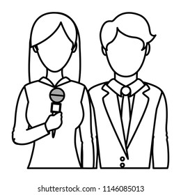 line professional woman and man partner reporters
