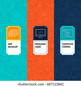 Line Programming Patterns Set. Vector Illustration of Logo Design. Template for Packaging with Labels.
