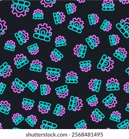 Line Project team base icon isolated seamless pattern on black background. Business analysis and planning, consulting, team work, project management.  Vector