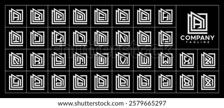 Line property building square letter A-Z logo set