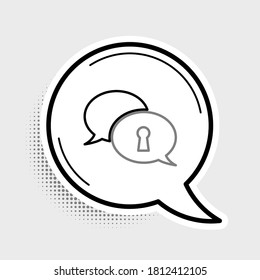 Line Protection of personal data icon isolated on grey background. Speech bubble and key. Colorful outline concept. Vector