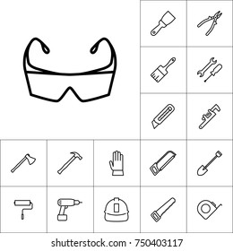 line protection safety glasses icon on white background, constru