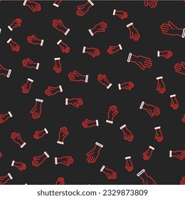 Icono de guantes de protección de línea aislado patrón transparente en fondo negro.  Vector