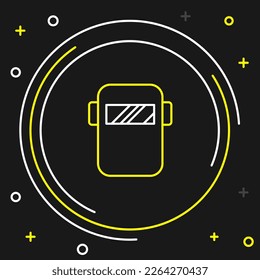 Line Protective welding mask helmet icon isolated on black background. Protective clothing and tool worker. Colorful outline concept. Vector