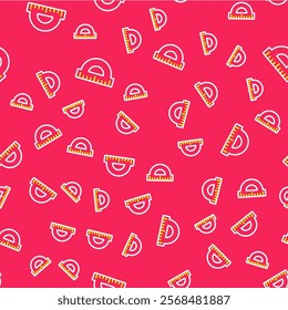Line Protractor grid for measuring degrees icon isolated seamless pattern on red background. Tilt angle meter. Measuring tool. Geometric symbol.  Vector