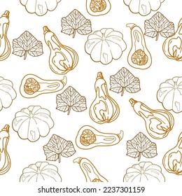 Line pumpkin hand drawn pattern. Pattern pumpkin design for banner, Printing ,Packaging, pumpkin related products,Decoration. Pumpkin seamless pattern.