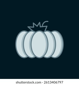 Line Pumpkin icon isolated on black background. Happy Halloween party. Flat filled outline style with shadow. Vector