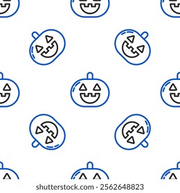 Line Pumpkin icon isolated seamless pattern on white background. Happy Halloween party. Colorful outline concept. Vector