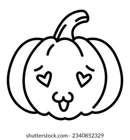 Line pumpkin kawaii heart eyes character isolated on white background.
