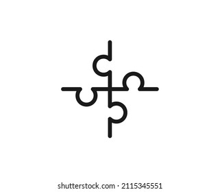 Line puzzle icon isolated on white background. Outline symbol for website design, mobile application, ui. Puzzle pictogram. Vector illustration, editorial stroсk. 