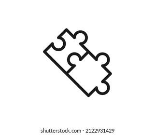 Icono de rompecabezas de línea aislado en fondo blanco. Símbolo de esquema para diseño de sitio web, aplicación móvil, ui. Pictograma de rompecabezas. Ilustración vectorial, с editorial k. 