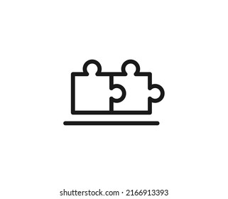 Line puzzle icon isolated on white background. Outline symbol for website design, mobile application, ui. Puzzle pictogram. Vector illustration, editorial stroсk. 