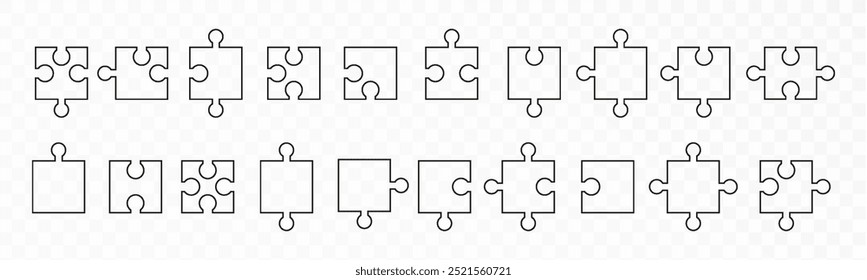 Line Puzzle Shapes set. Jigsaw Pieces Collection Isolated on White Background
