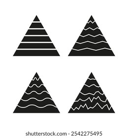 Line pyramid icons. Geometric triangle symbols. Layered line shapes. Abstract vector.