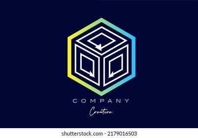 line Q three letter cube alphabet letter logo icon design with polygon design. Creative template for business and company in blue and yellow colors