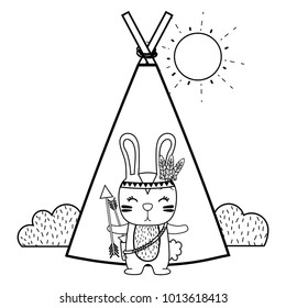 line rabbit animal with arrows and camp design