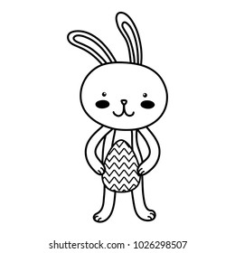 line rabbit animal with egg easter to holiday celebration