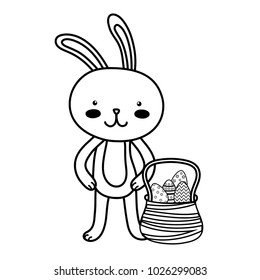 line rabbit animal and eggs easter inside hamper