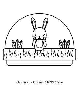 line rabbit cute animal in the countryside and plants