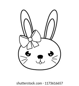 line rabbit female head with ribbon bow