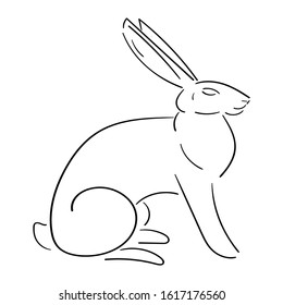 Line rabbit, hare, black outline isolated on white background, rabbit vector stock vector for design and decoration, logos, prints, easter theme