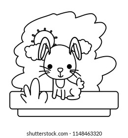 line rabbit seating cute wild animal