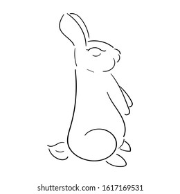 Line rabbit standing on its hind legs, black outline isolated on white background, rabbit vector stock vector for design and decoration, logos, prints, easter theme