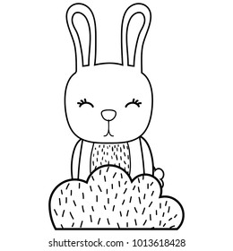 line rabbit wild animal in back of bursh plant