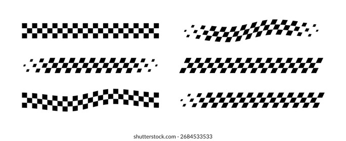 Linienfahne. Kariertes Automuster weiß und schwarz. Vektor-isolierte Design-Elemente für Rallye.