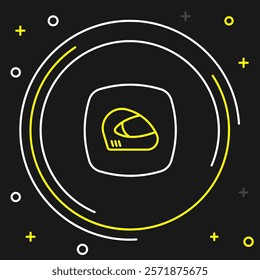 Line Racing helmet icon isolated on black background. Extreme sport. Sport equipment. Colorful outline concept. Vector