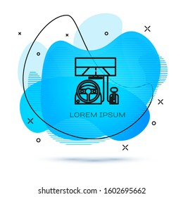 Line Racing simulator cockpit icon isolated on white background. Gaming accessory. Gadget for driving simulation game. Abstract banner with liquid shapes. Vector Illustration