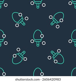 Line Racket for playing table tennis icon isolated seamless pattern on black background.  Vector