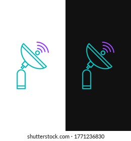 Line Radar icon isolated on white and black background. Search system. Satellite sign. Colorful outline concept. Vector
