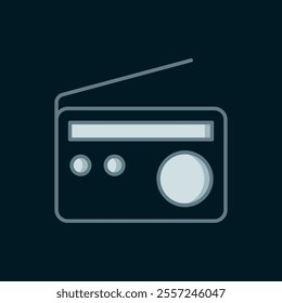 Line Radio with antenna icon isolated on black background. Flat filled outline style with shadow. Vector