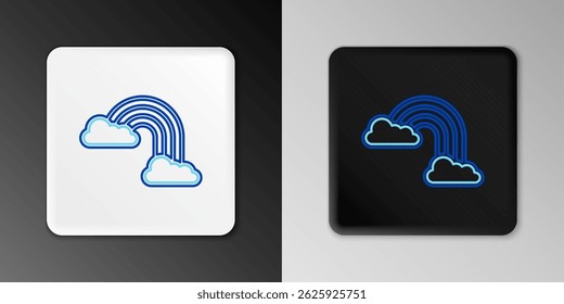 Line Rainbow with clouds icon isolated on grey background. Colorful outline concept. Vector