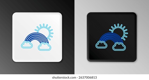 Line Rainbow with clouds and sun icon isolated on grey background. Colorful outline concept. Vector