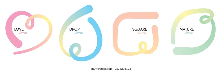 Line Rainbow Pastel Frame Set, Pattern Shapes, Colorful Abstract Background, 3D Wave Gradient, Vector illustration.