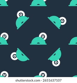 Line Rainbow with sun icon isolated seamless pattern on black background.  Vector