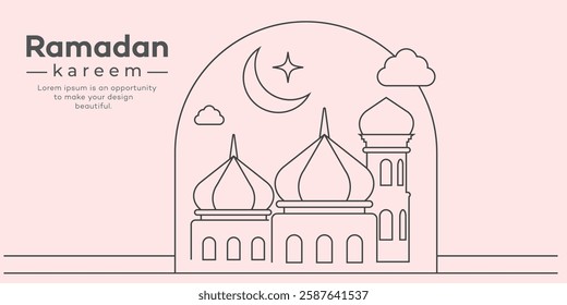 Line Ramadan kareem and Eid mubarak background design. Line mosque design.