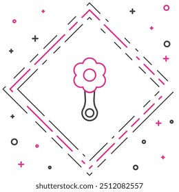 Linha Rattle ícone de brinquedo bebê isolado no fundo branco. Sinal de saco de feijão. Conceito de contorno colorido. Vetor