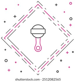 Linha Rattle ícone de brinquedo bebê isolado no fundo branco. Sinal de saco de feijão. Conceito de contorno colorido. Vetor