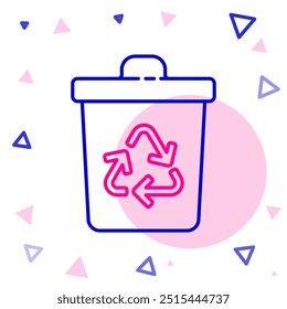 Line Recycle bin with recycle symbol icon isolated on white background. Trash can icon. Garbage bin sign. Recycle basket sign. Colorful outline concept. Vector Illustration