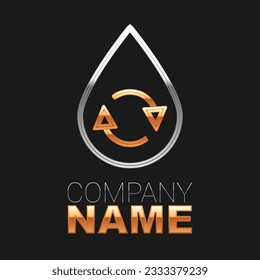 Line Recycle clean aqua icon isolated on black background. Drop of water with sign recycling. Colorful outline concept. Vector